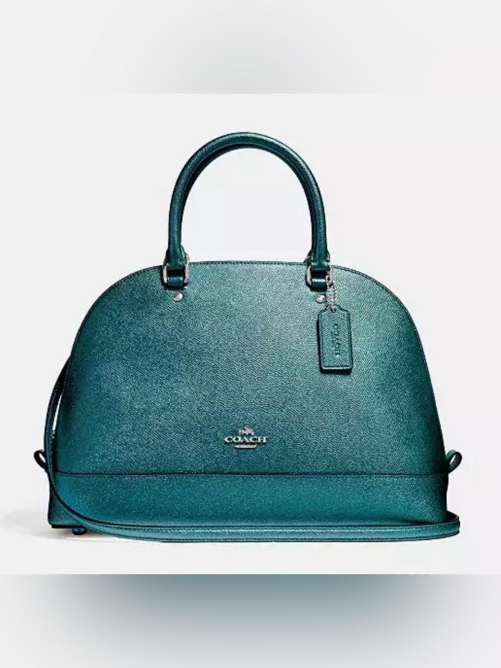Coach‎ Sierra Saffiano Y2K Leather Satchel Metallic Teal Blue 2017 Statement
